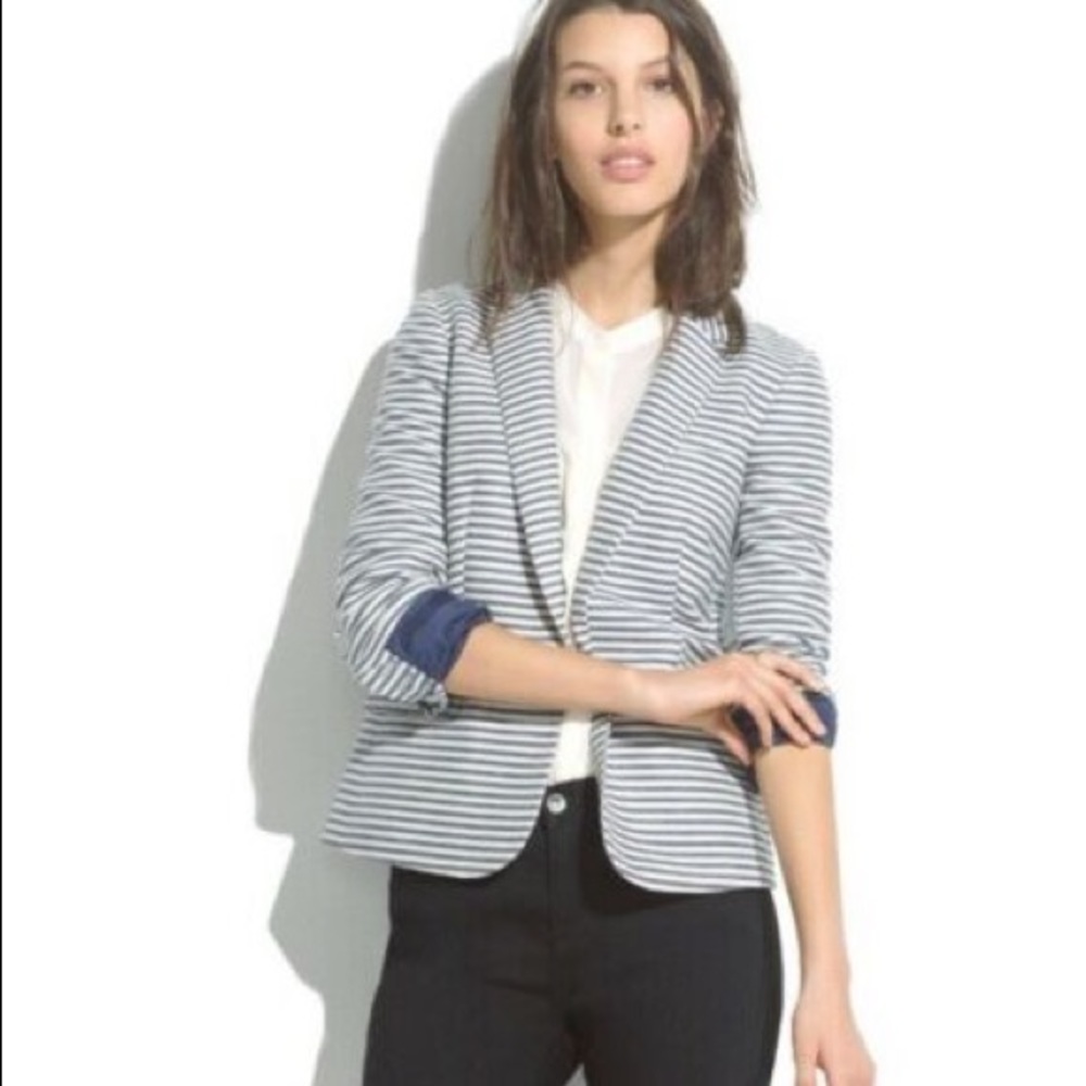 Madwell Tailored Blazer in Navy & White Stripe